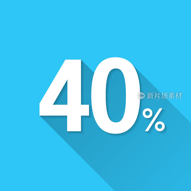 40% - 40%。图标在蓝色背景-平面设计与长阴影